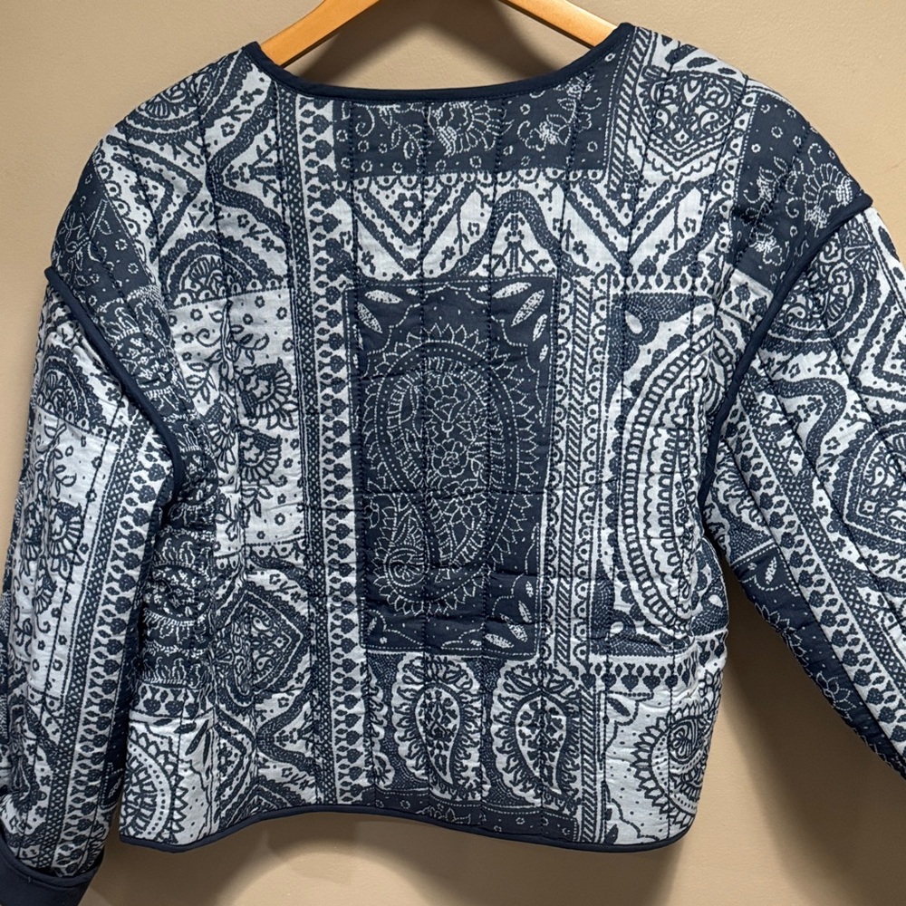 Blue Patterned Quilted Jacket - Picture 6 of 6